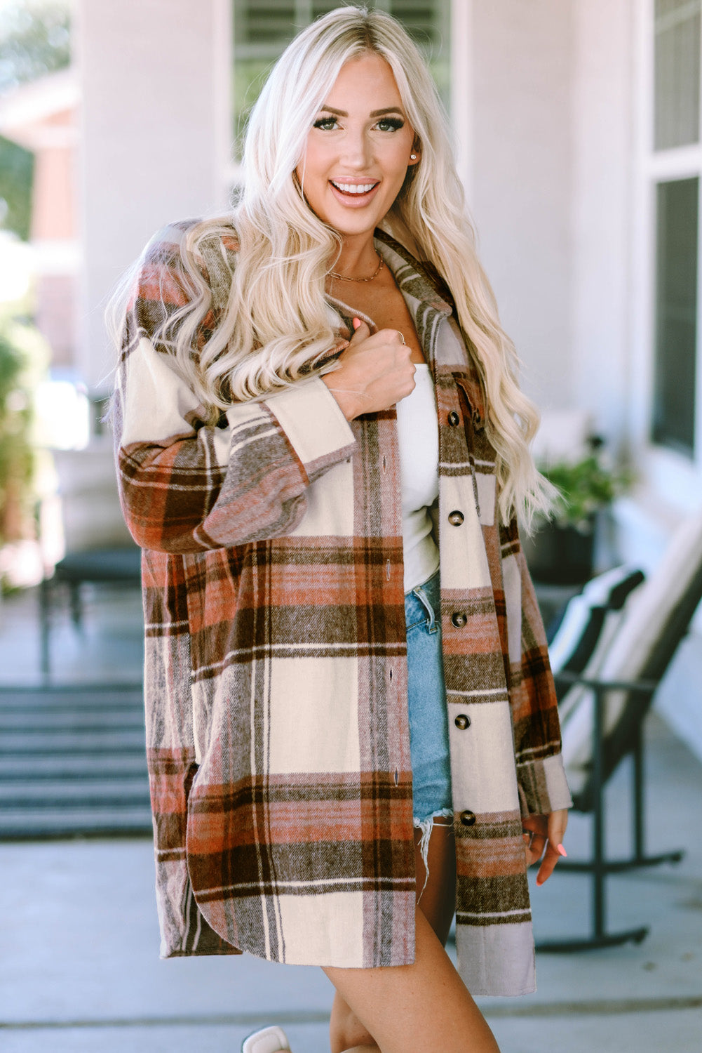 Plaid Print Flap Pockets Shacket