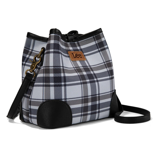 LEE Plaid Canvas Drawstring Bucket Bag/Crossbody