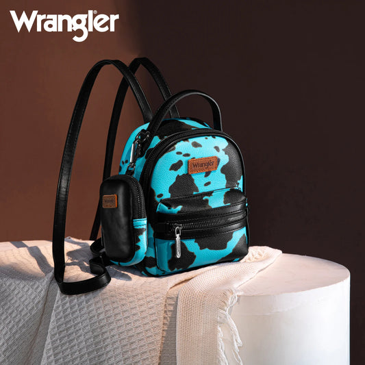 Wrangler Cow Print Trimmed Mini Backpack With Coin Pouch