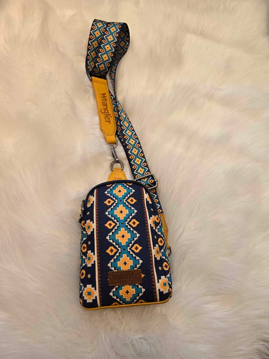 Wrangler Aztec Print Crossbody Sling Chest Bag - Mustard