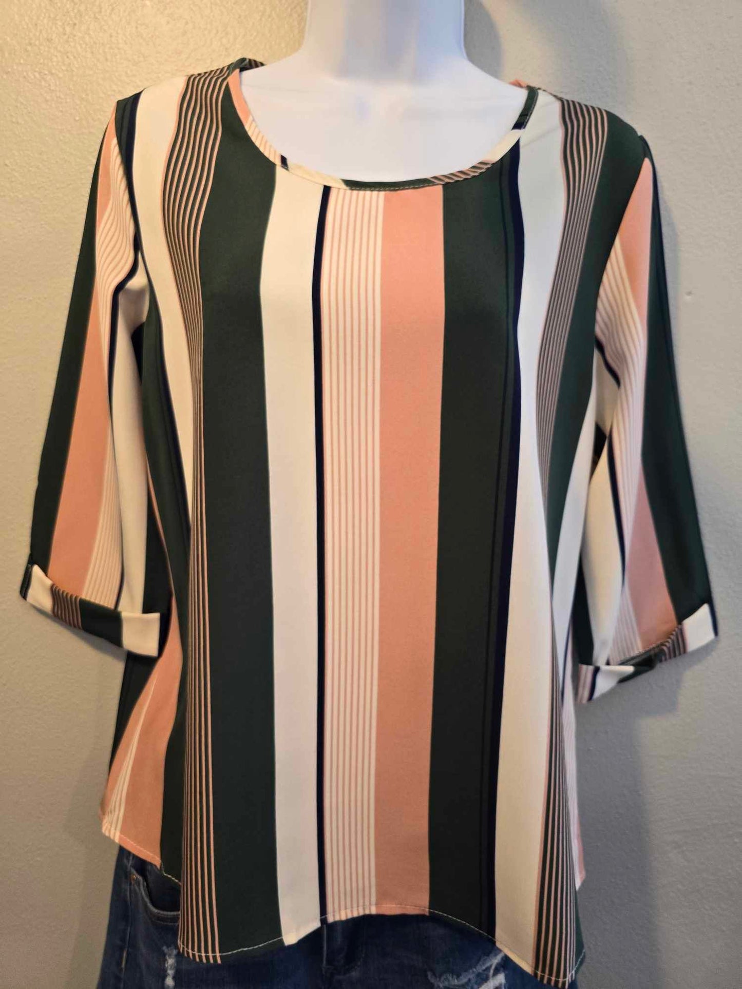 Stripped Short Sleeve Blouse