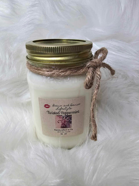 Handmade Candle 16oz-Twisted Peppermint