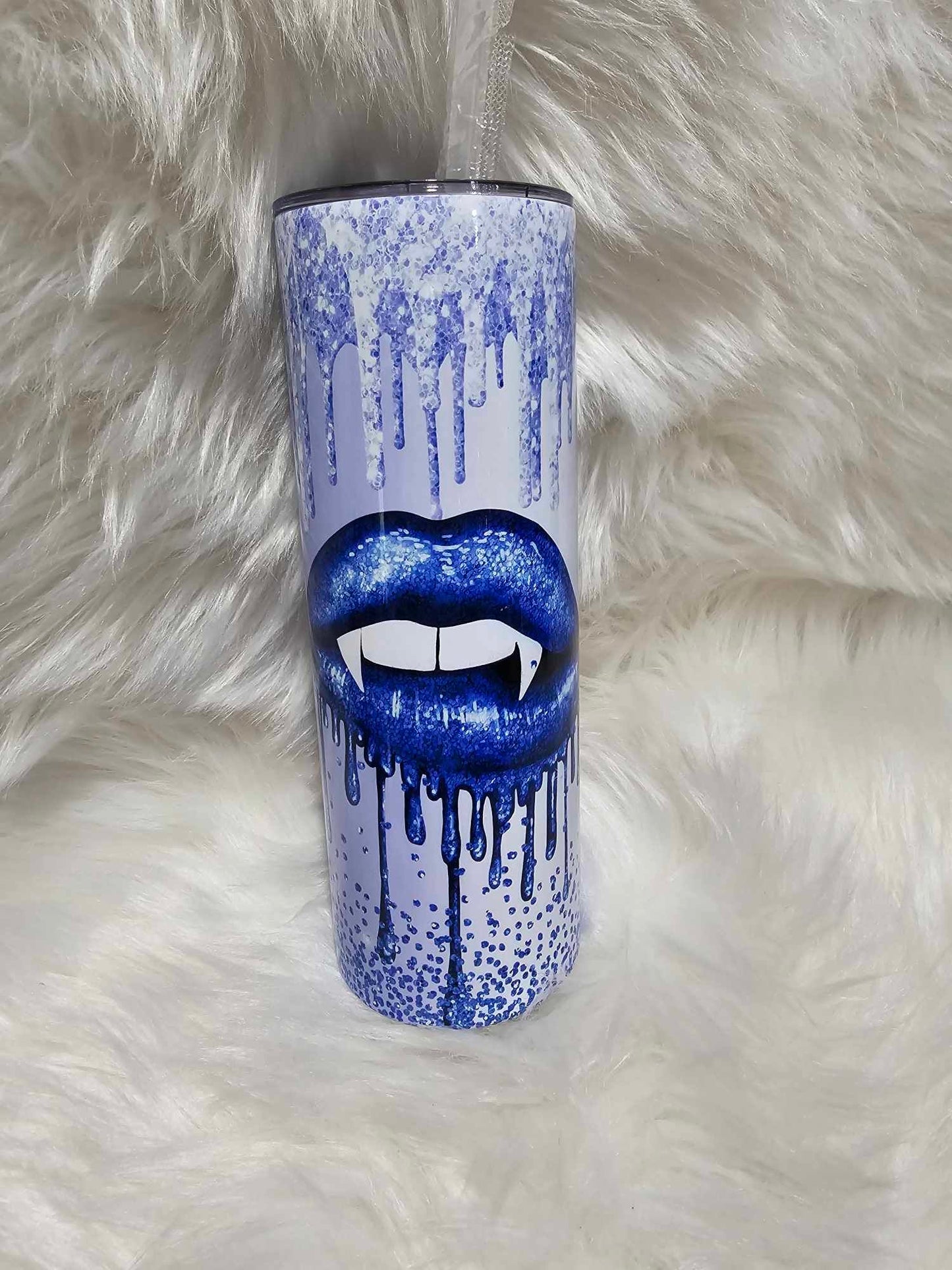 20oz Tumbler-Blue Glitter Lips