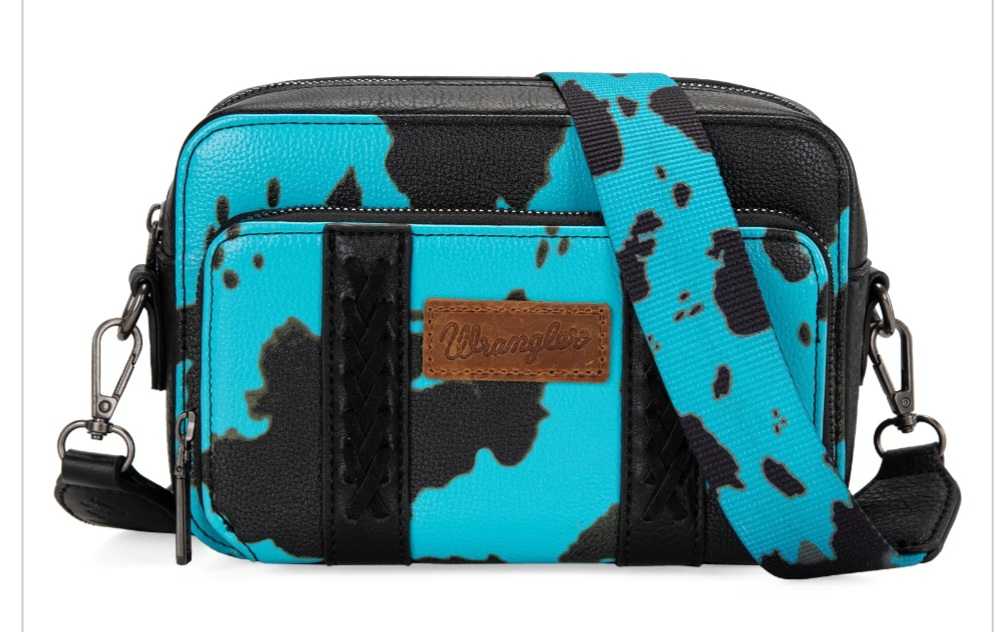 Wrangler Cow Print Crossbody Purse With Wallet Compartment - Black