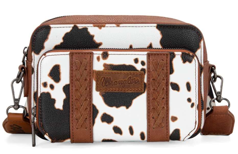 Wrangler Cow Print Crossbody Purse With Wallet Compartment - Black