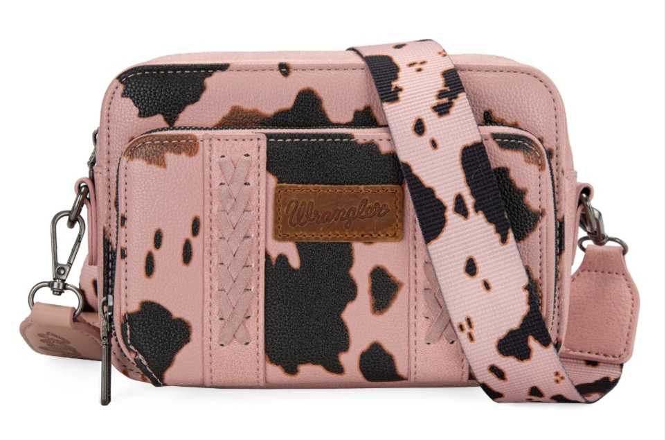 Wrangler Cow Print Crossbody Purse With Wallet Compartment - Black