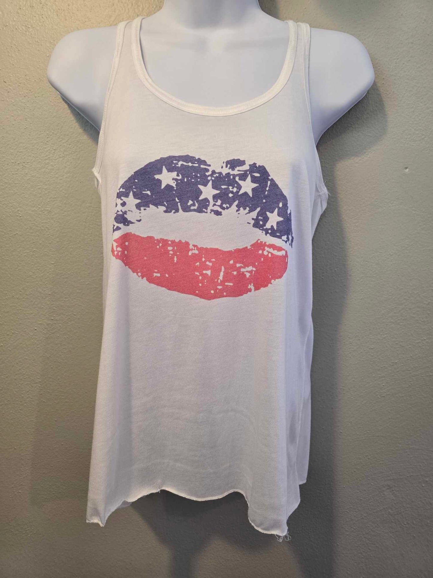 Red White and Blue Lips Tank