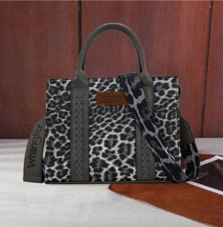 Wrangler Leopard Print Concealed Carry Tote/Crossbody -Leopard Grey