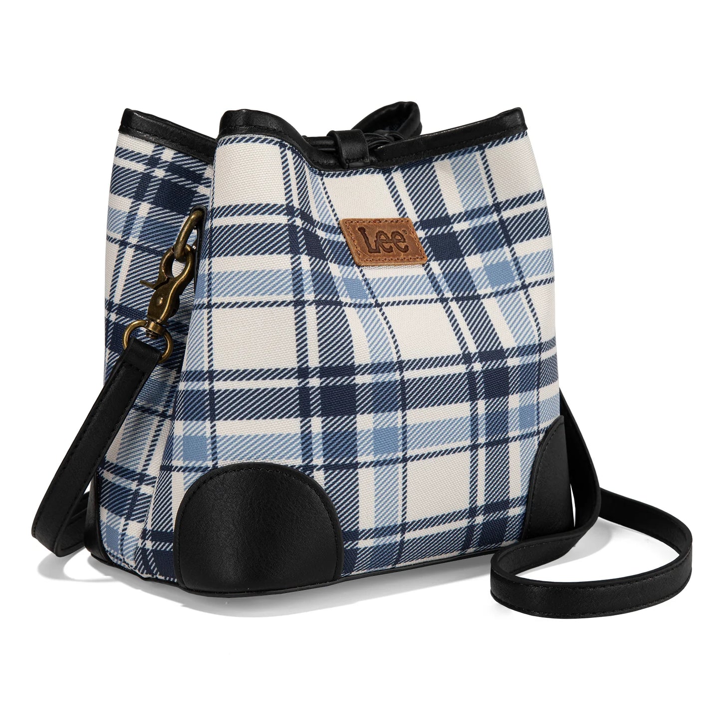 LEE Plaid Canvas Drawstring Bucket Bag/Crossbody