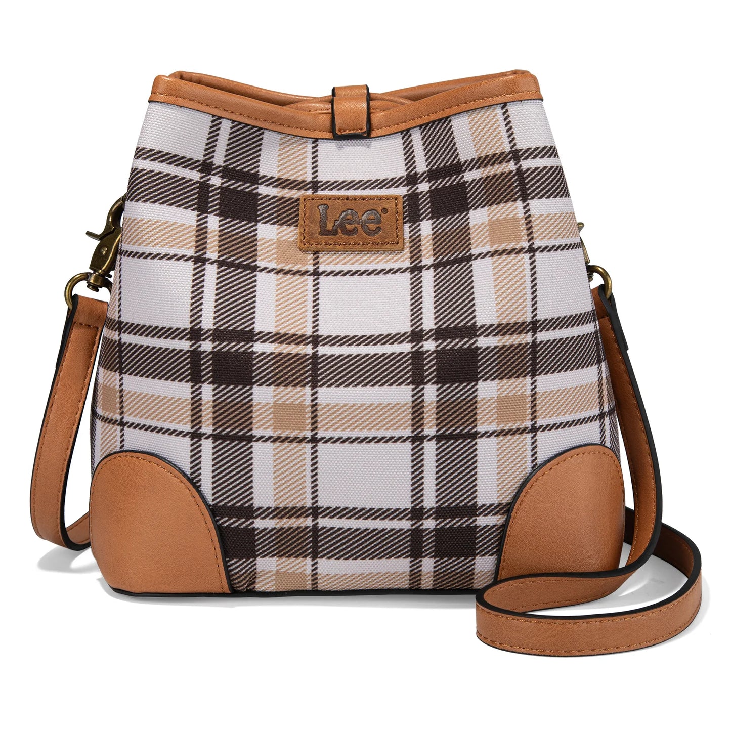 LEE Plaid Canvas Drawstring Bucket Bag/Crossbody