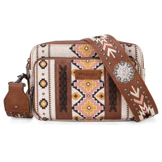 Wrangler Aztec Printed Crossbody Purse With Wallet Compartment