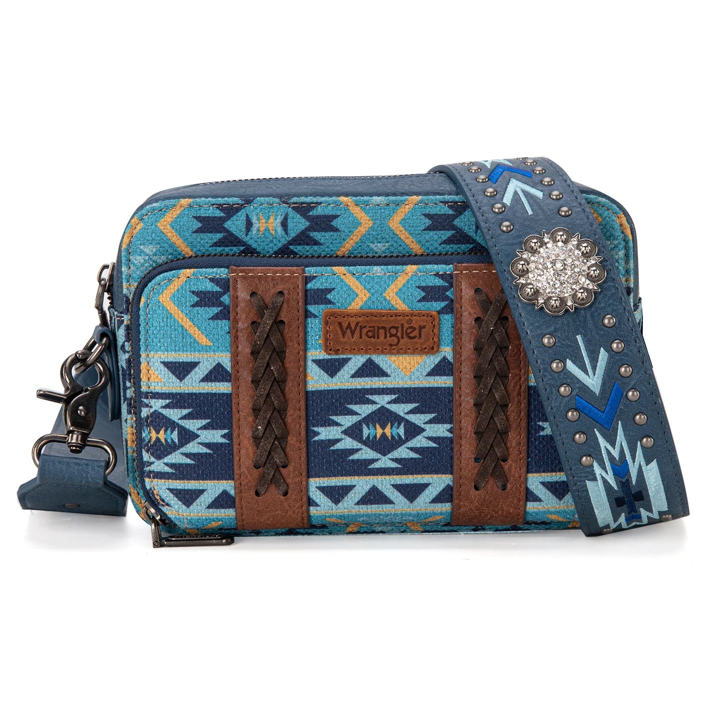 Wrangler Aztec Printed Crossbody Purse With Wallet Compartment