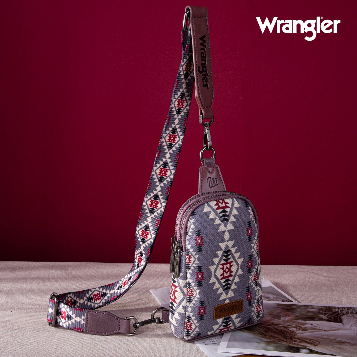 Wrangler Aztec Print Crossbody Sling Chest Bag - Lavender