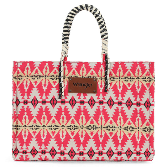 Wrangler Southwestern Print Dual Sided Print Canvas Wide Tote -Hot Pink