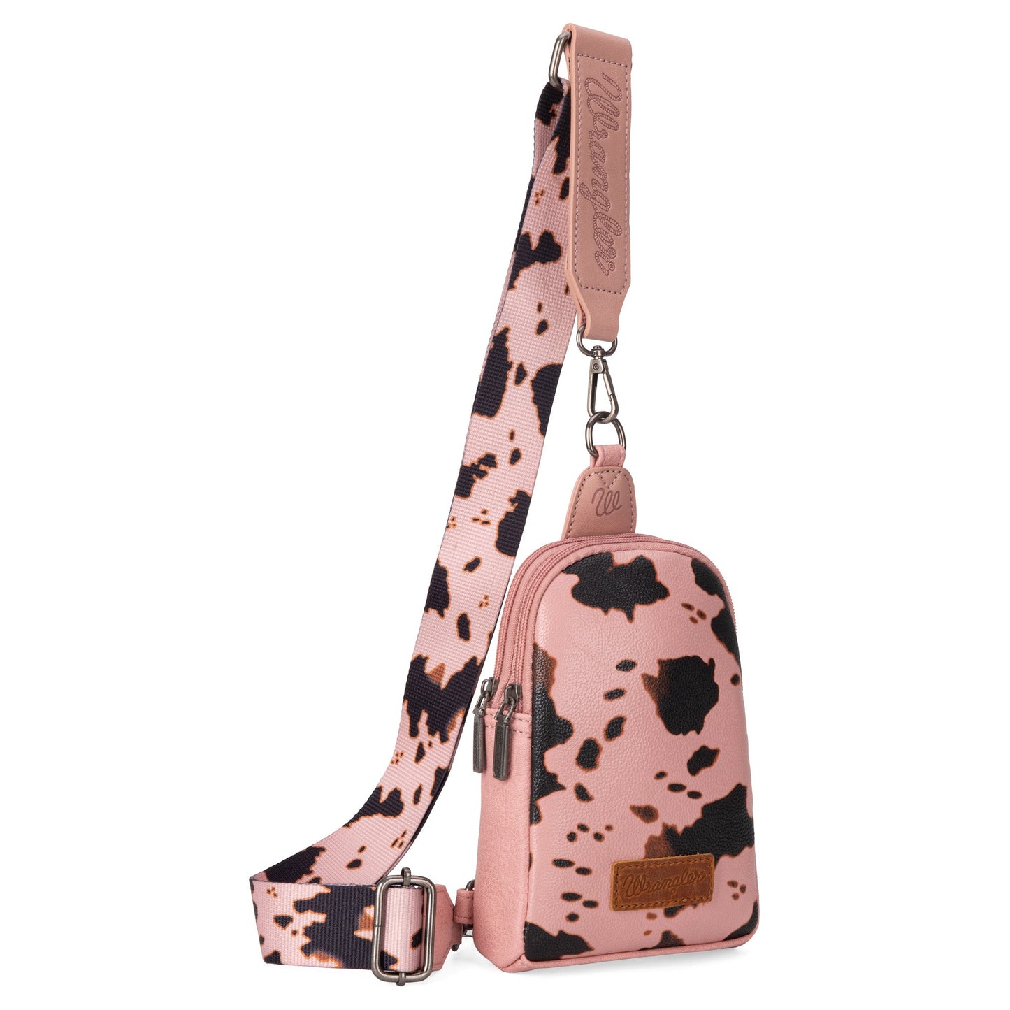 Wrangler Cow Print Crossbody Sling Chest Bag -Pink