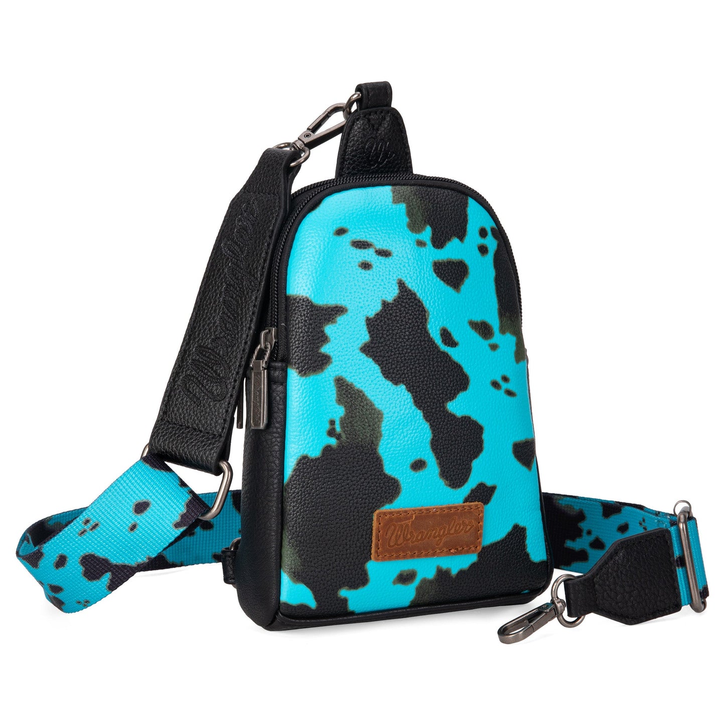 Wrangler Cow Print Crossbody Sling Chest Bag -Turquoise