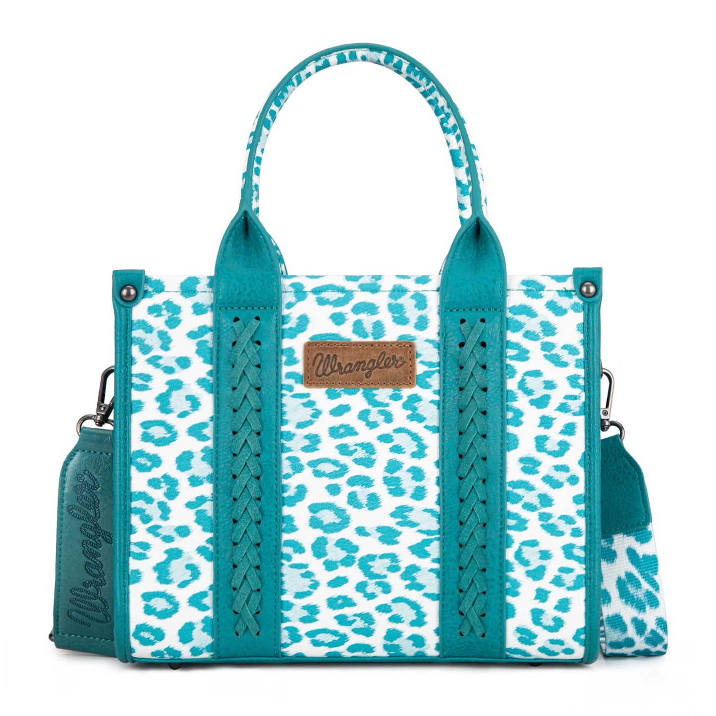 Wrangler Leopard Print Concealed Carry Tote/Crossbody - Turquoise