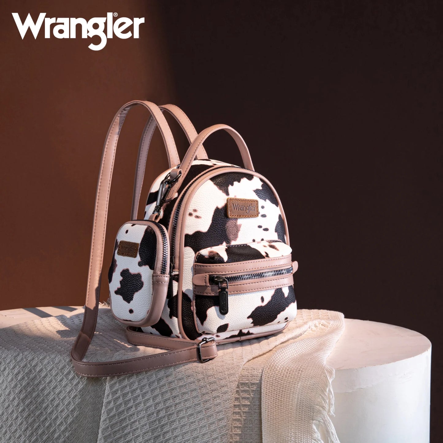 Wrangler Cow Print Trimmed Mini Backpack With Coin Pouch
