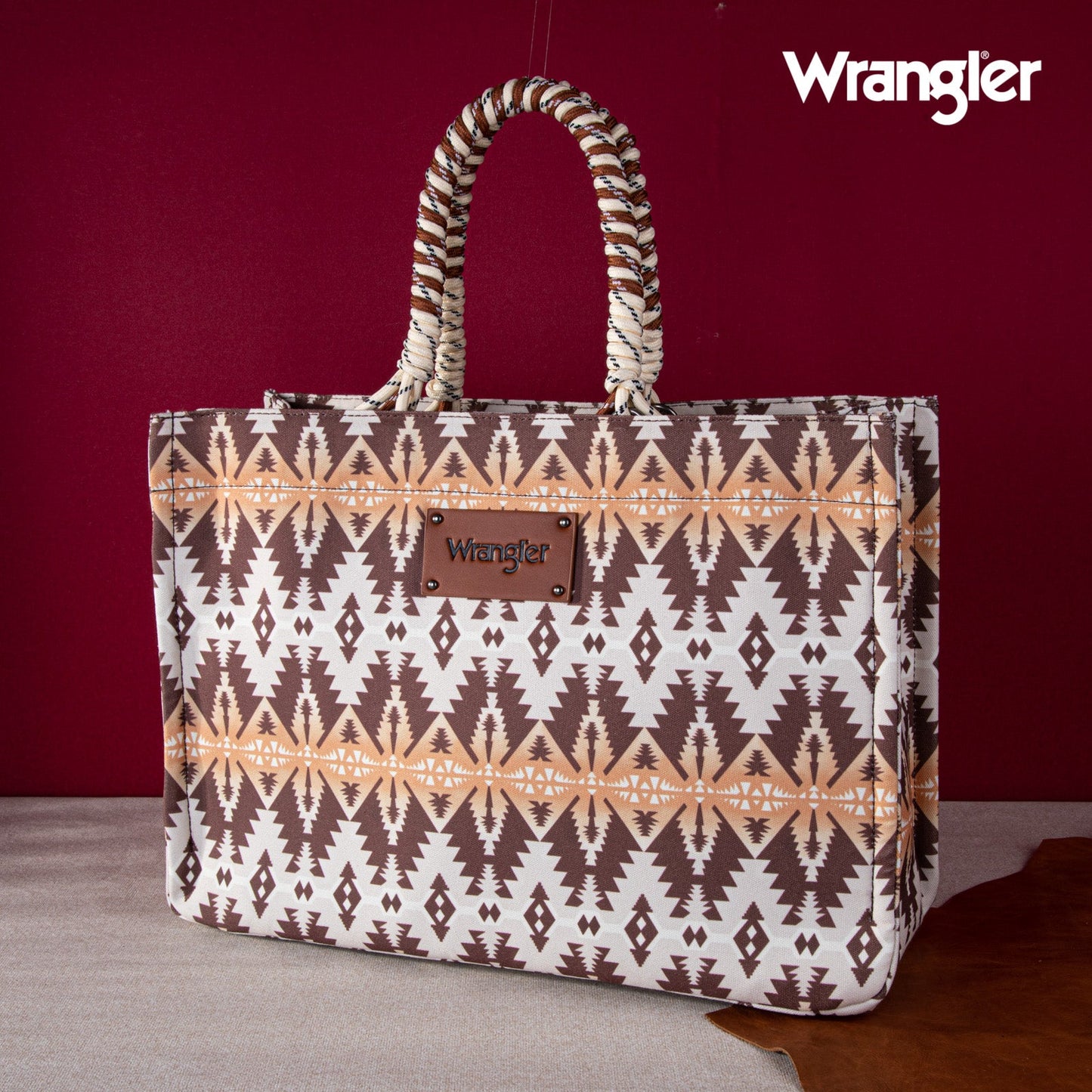 Wrangler Oversized Tote Bag Braided Handles Weekender Bag - Khaki