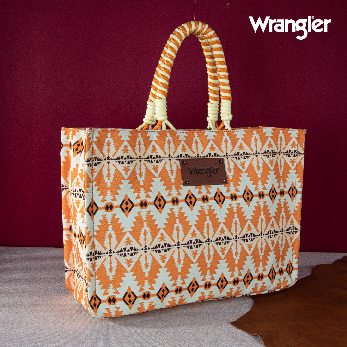 Wrangler Southwestern Print Dual Sided Print Canvas Wide Tote -Yellow