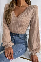 Long Sleeve Tan V-Neck