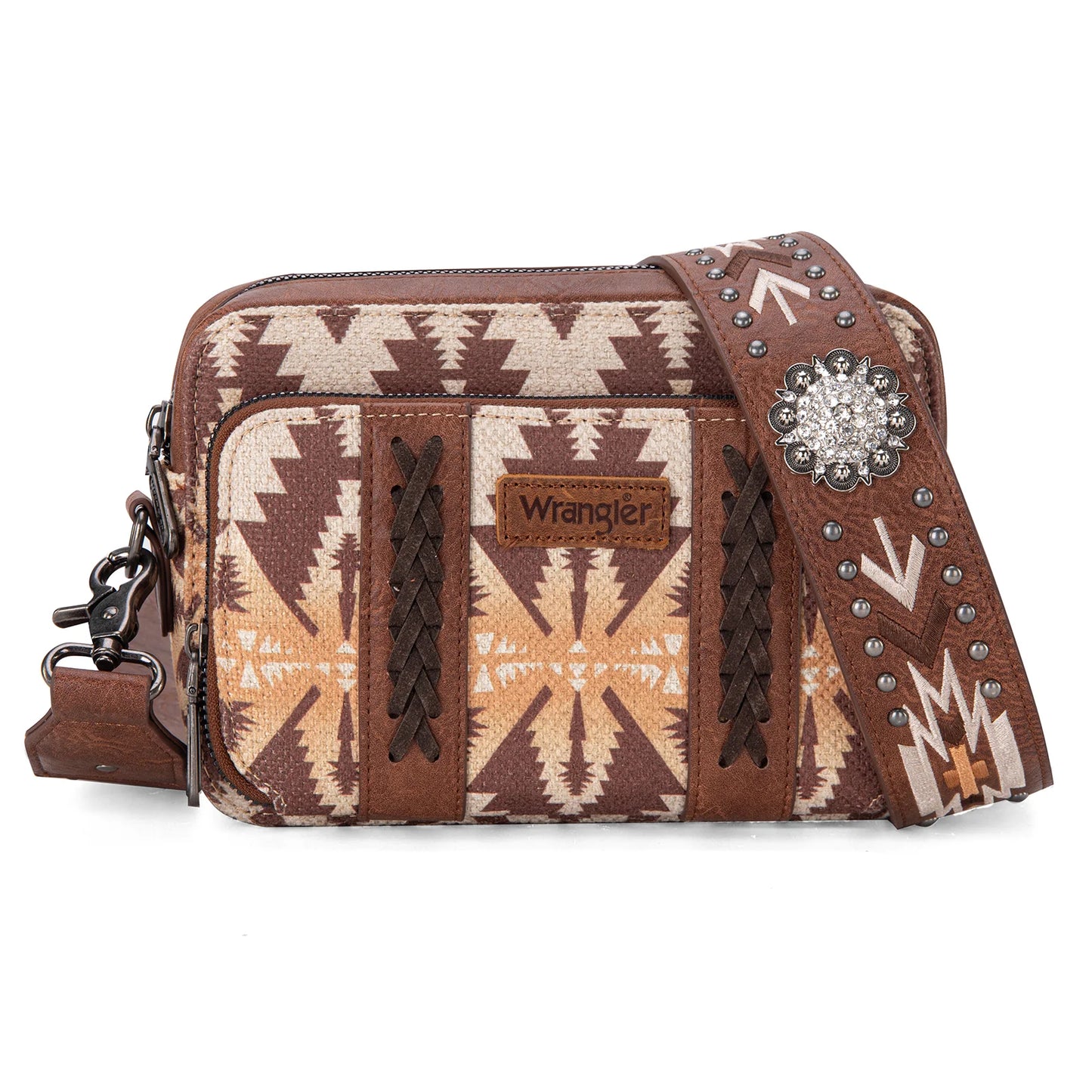 Wrangler Aztec Printed Crossbody Purse With Wallet Compartment