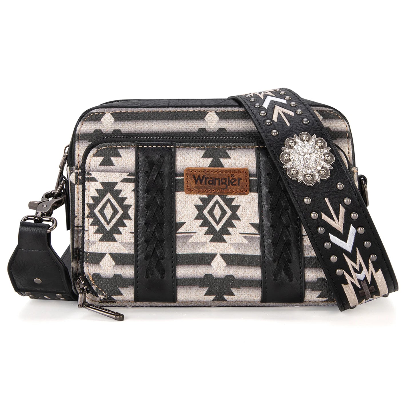 Wrangler Aztec Printed Crossbody Purse With Wallet Compartment