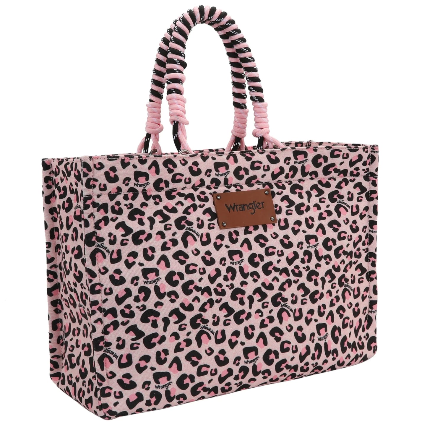 Wrangler Leopard Print Dual Sided Print Canvas Wide Tote -Pink